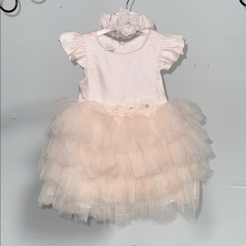 Adorable Pink Ruffled Dress with Headband